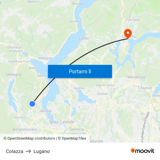 Colazza to Lugano map