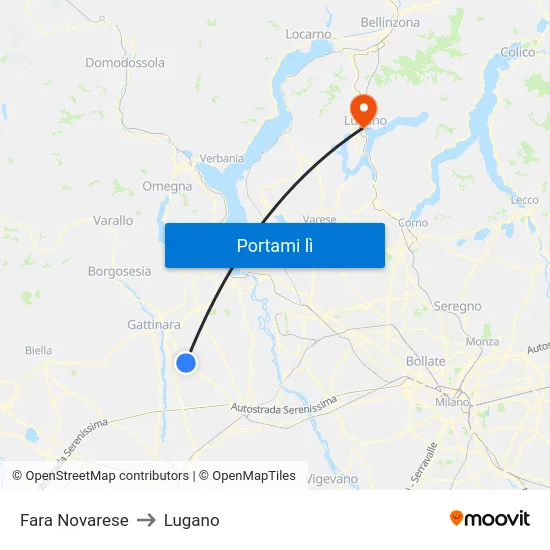 Fara Novarese to Lugano map