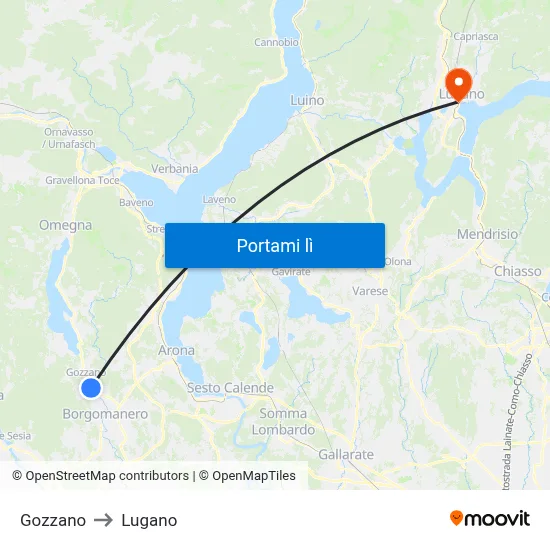 Gozzano to Lugano map