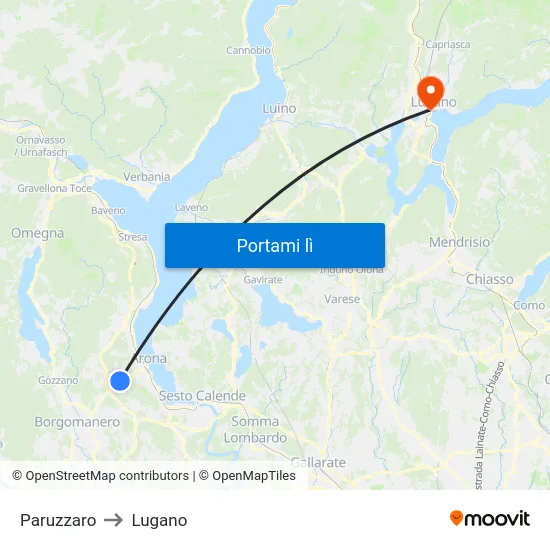 Paruzzaro to Lugano map