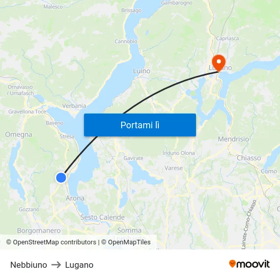 Nebbiuno to Lugano map