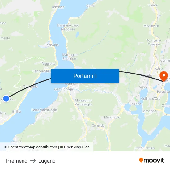 Premeno to Lugano map
