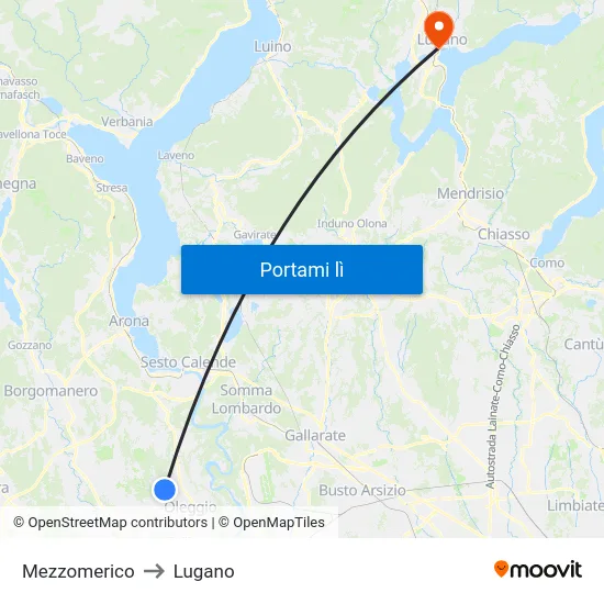 Mezzomerico to Lugano map