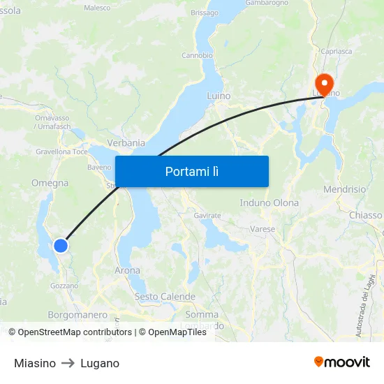 Miasino to Lugano map