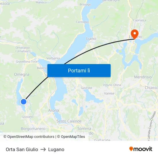 Orta San Giulio to Lugano map