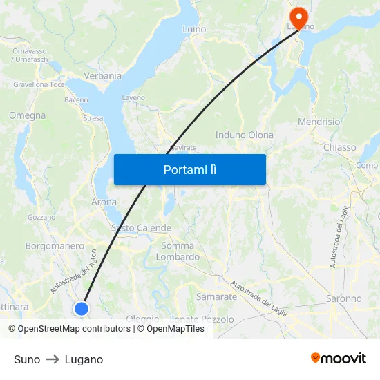 Suno to Lugano map