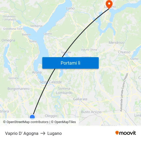 Vaprio D' Agogna to Lugano map