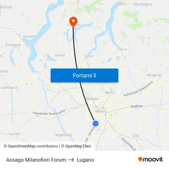 Assago Milanofiori Forum to Lugano map