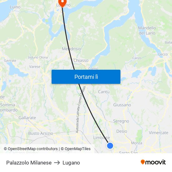 Palazzolo Milanese to Lugano map