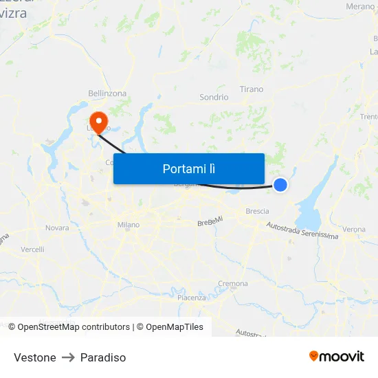 Vestone to Paradiso map