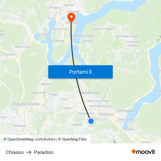 Chiasso to Paradiso map