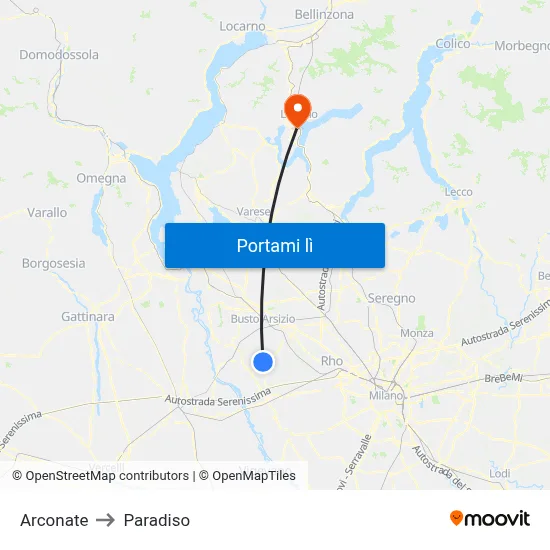 Arconate to Paradiso map