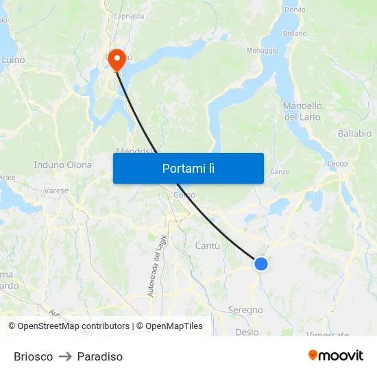 Briosco to Paradiso map