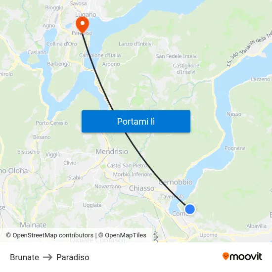 Brunate to Paradiso map