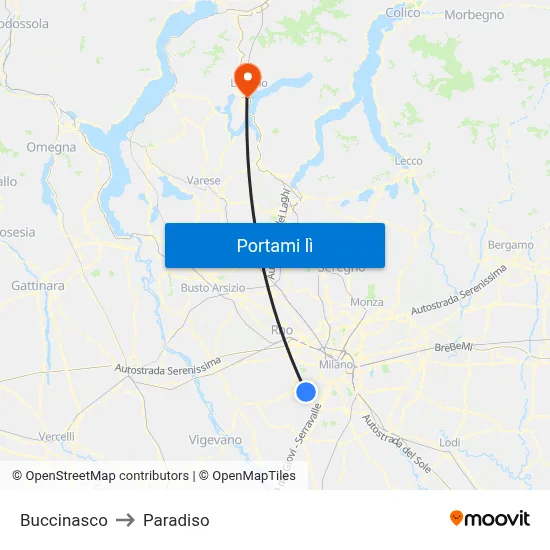 Buccinasco to Paradiso map