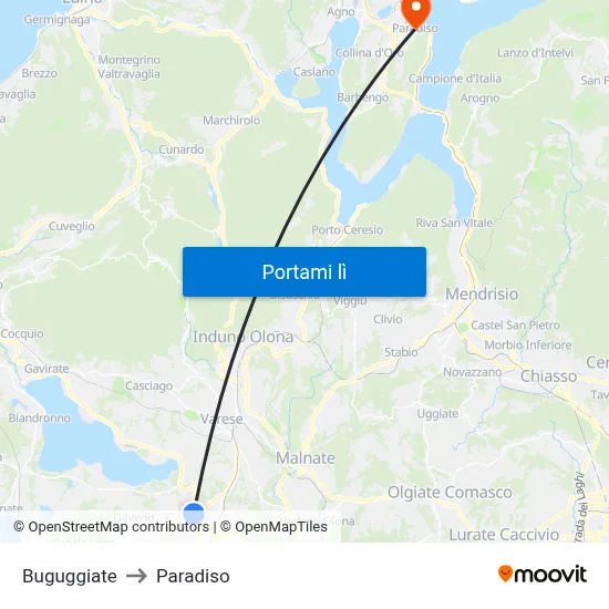 Buguggiate to Paradiso map