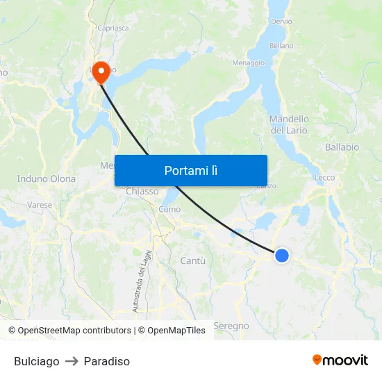 Bulciago to Paradiso map
