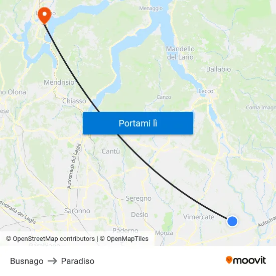Busnago to Paradiso map