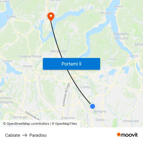 Cabiate to Paradiso map