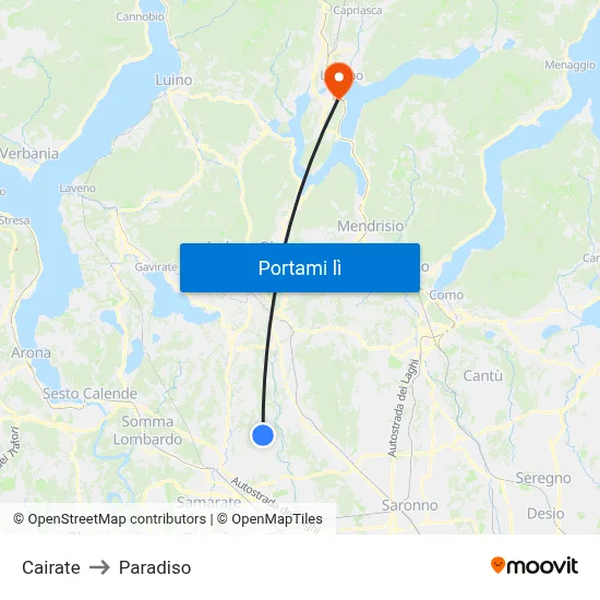 Cairate to Paradiso map