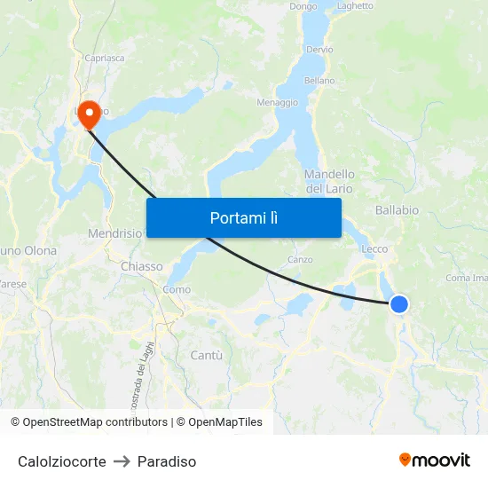 Calolziocorte to Paradiso map