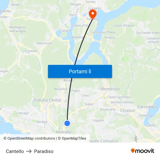 Cantello to Paradiso map