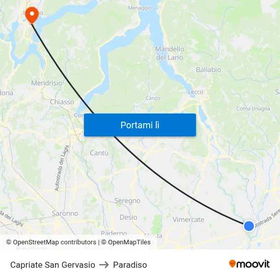 Capriate San Gervasio to Paradiso map