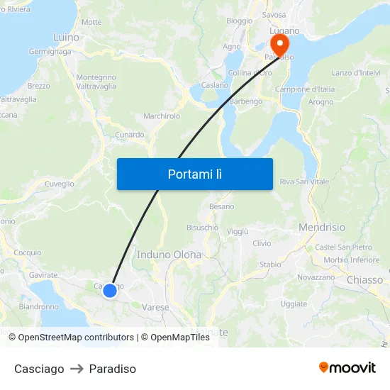 Casciago to Paradiso map