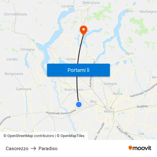 Casorezzo to Paradiso map