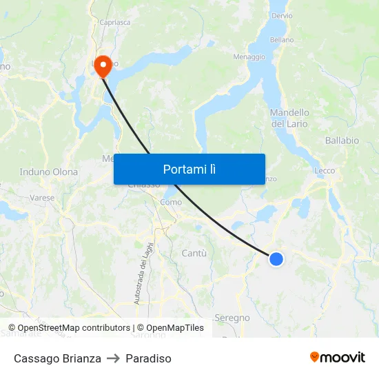 Cassago Brianza to Paradiso map