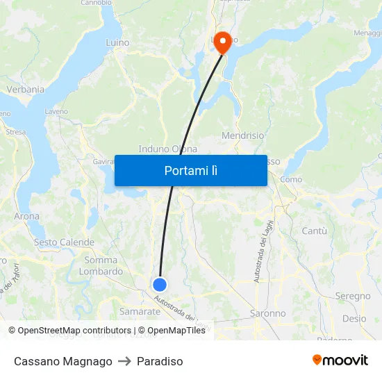 Cassano Magnago to Paradiso map