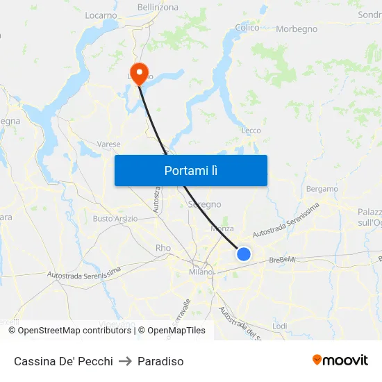 Cassina De' Pecchi to Paradiso map