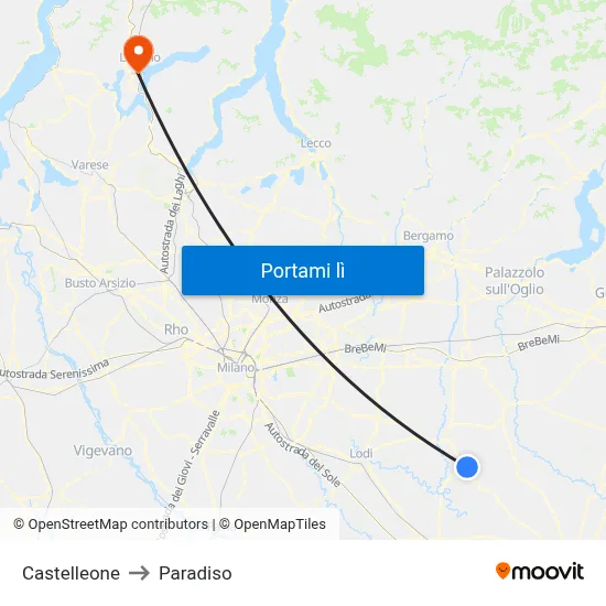 Castelleone to Paradiso map
