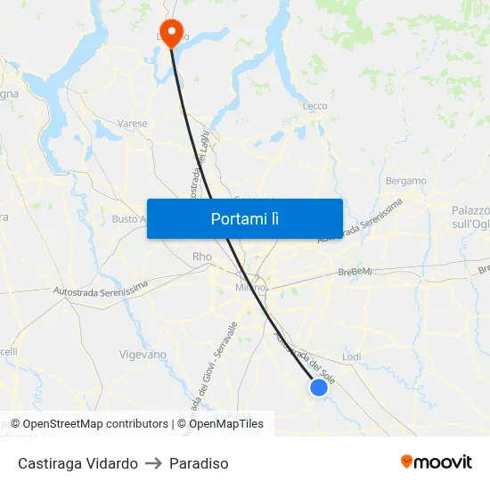 Castiraga Vidardo to Paradiso map