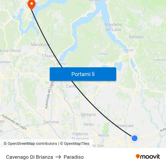 Cavenago Di Brianza to Paradiso map