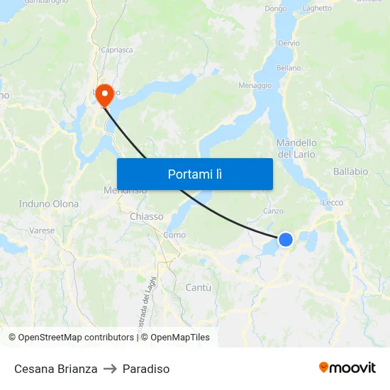 Cesana Brianza to Paradiso map