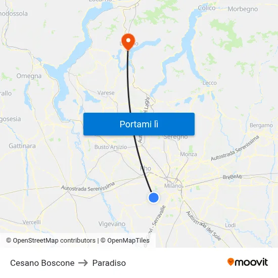 Cesano Boscone to Paradiso map