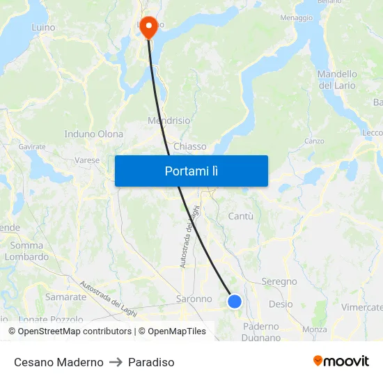 Cesano Maderno to Paradiso map
