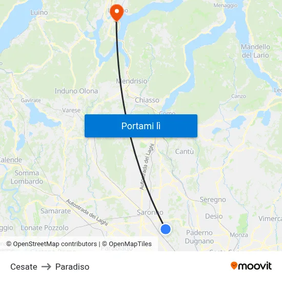 Cesate to Paradiso map