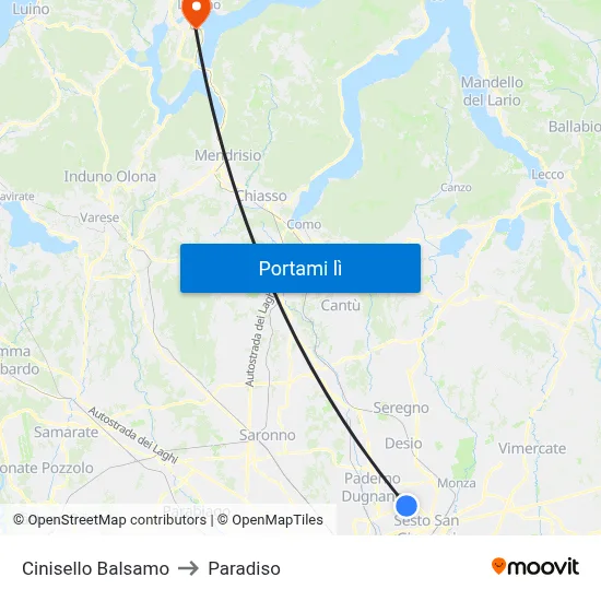 Cinisello Balsamo to Paradiso map