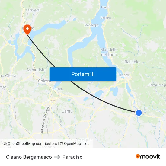 Cisano Bergamasco to Paradiso map