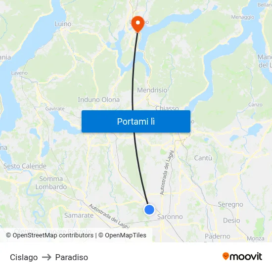 Cislago to Paradiso map