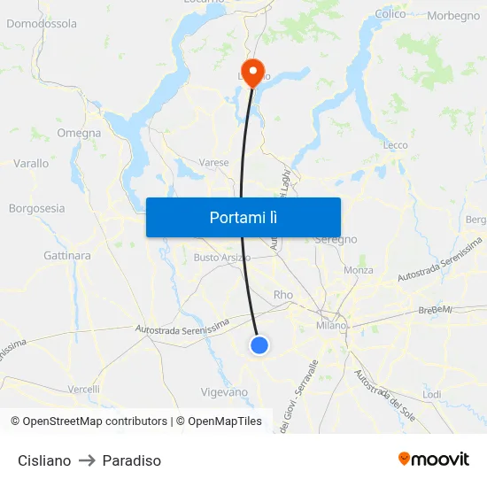 Cisliano to Paradiso map