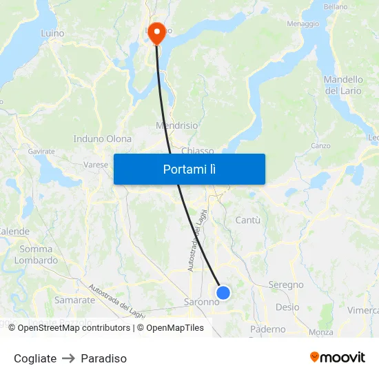 Cogliate to Paradiso map