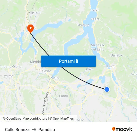 Colle Brianza to Paradiso map