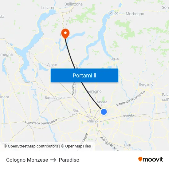 Cologno Monzese to Paradiso map