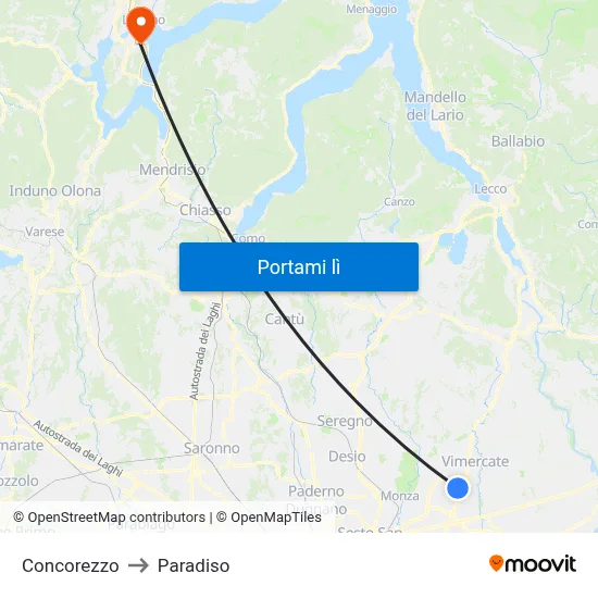 Concorezzo to Paradiso map