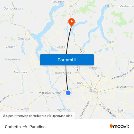 Corbetta to Paradiso map
