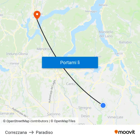 Correzzana to Paradiso map