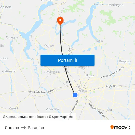 Corsico to Paradiso map